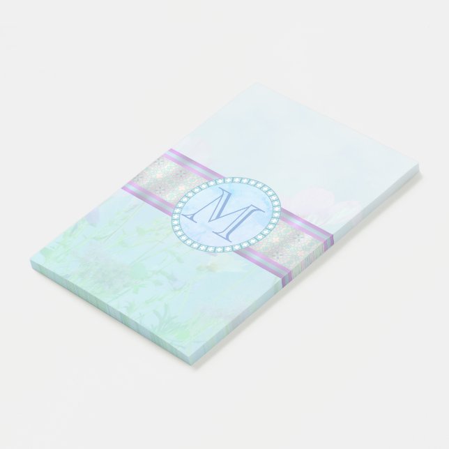 Post-it® Pastel Blue Floral Monogramme (Incliné)