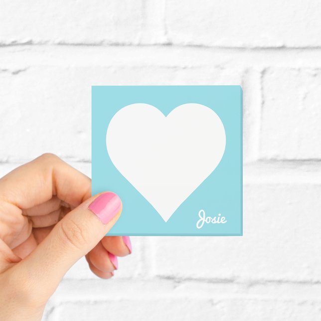 Post-it® Pastel Blue Heart Sticky Notes avec nom (Créateur téléchargé)