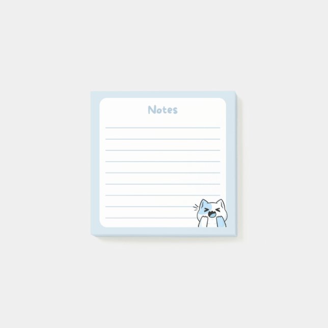 Post-it® Pastel Blue Kawaii Chibi Laughty Chat (Devant)