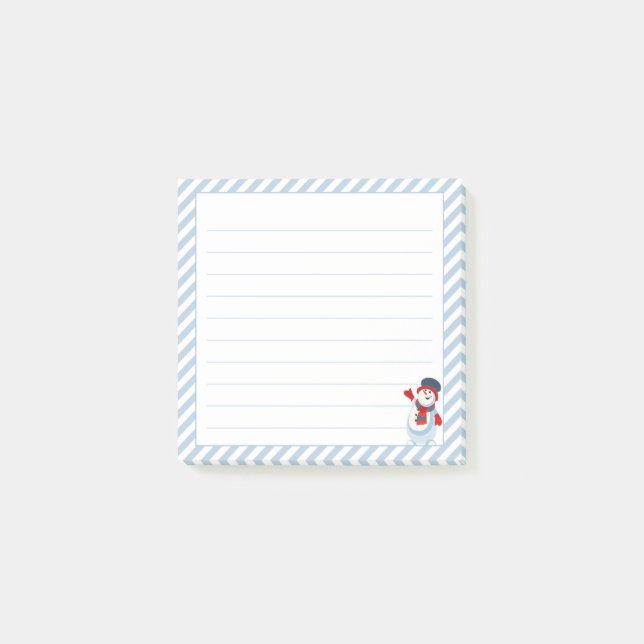 Post-it® Pastel Blue Stripes, Chic Waving Snowman (Devant)