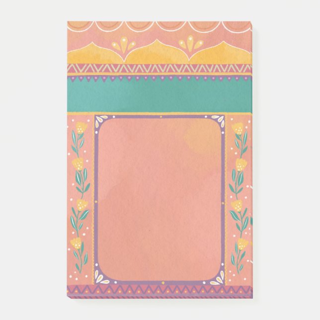 Post-it® Pastel floral rose vif mignon motif indien (Devant)