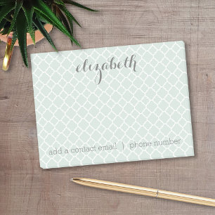 Post-it® Pastel Mint & Grey Quatrefoil Motif Nom personnali