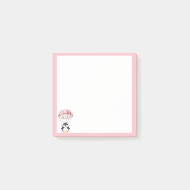 Post-it® Pastel Pink Cute Penguin Parachute Post-It Notes (Devant)
