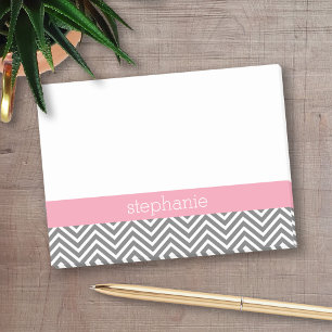 Post-it® Pastel Pink et Grey Chevrons Nom personnalisé