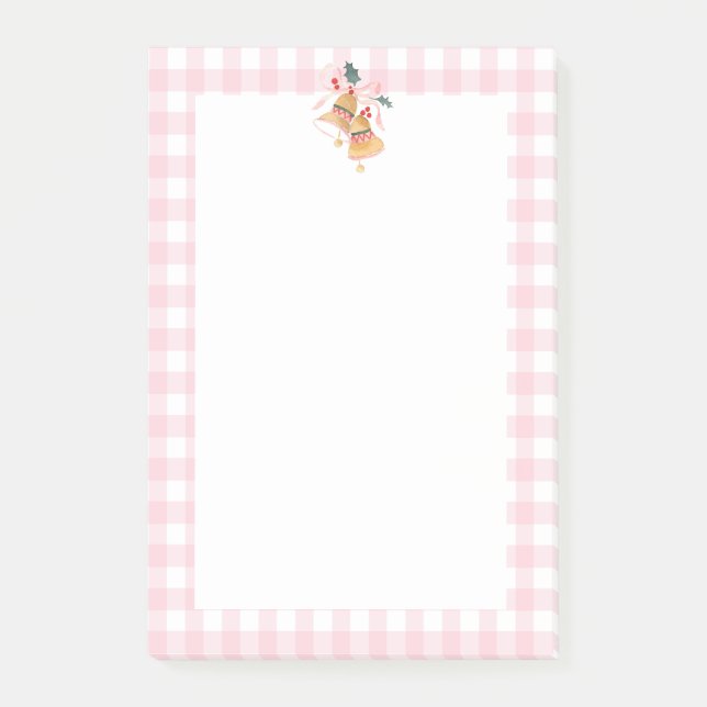 Post-it® Pastel Pink Farmhouse Plaid Check Christmas Bells (Devant)