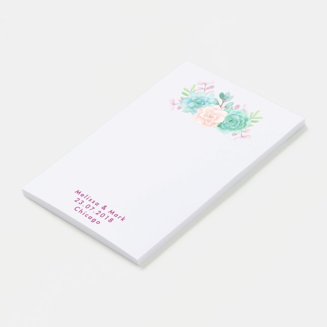 Post-it® Pastel Pink & Green Floral Bouquet Mariage (Incliné)