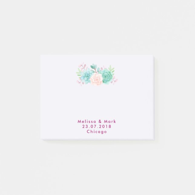 Post-it® Pastel Pink & Green Floral Bouquet Mariage (Devant)
