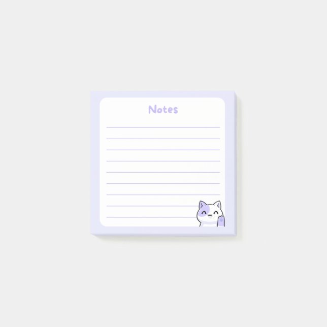 Post-it® Pastel Purple Kawaii Chibi Kitty Chat Wave Bonjour (Devant)