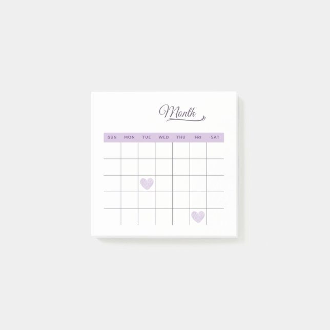 Post-it® Pastel Purple Minimaliste Romantique Plan mensuel (Devant)