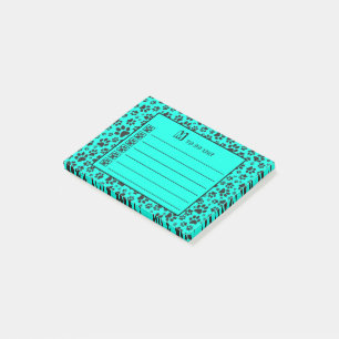Post-it® Pattes de chien noir et blanc à pois sur un cyan v