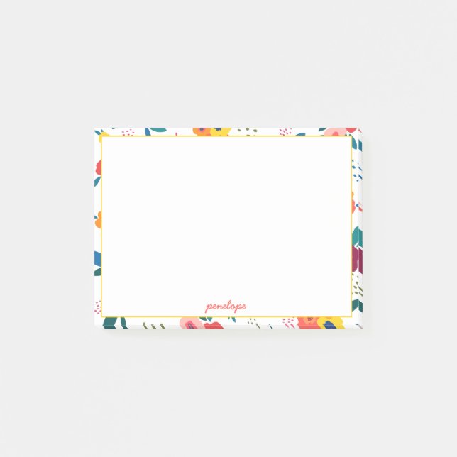 Post-it® Pavot Floral Motif Corail Nom du script (Devant)