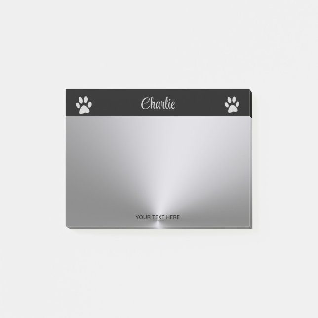 Post-it® Paw Chien Argent sur arrière - plan noir (Devant)