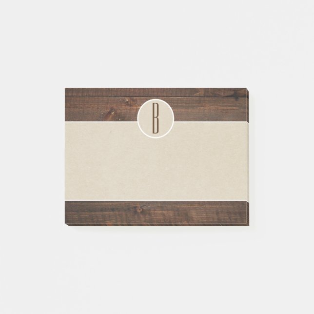 Post-it® Pays Bois & Kraft Brun Rustique Monogramme Initial (Devant)