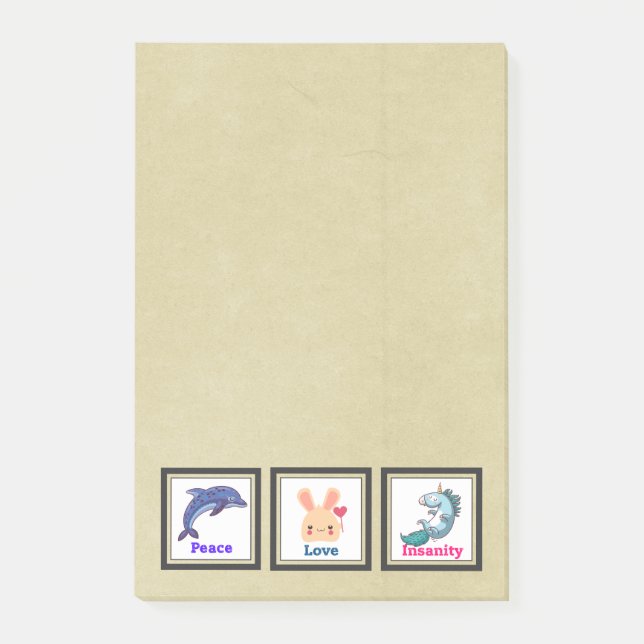 Post-it® Peace Love folie avec Dolphin Bunny Unicorn (Devant)