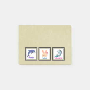 Post-it® Peace Love folie avec Dolphin Bunny Unicorn