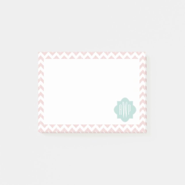 Post-it® Peach Chevron Ikat Monogrammed Post It Notes (Devant)