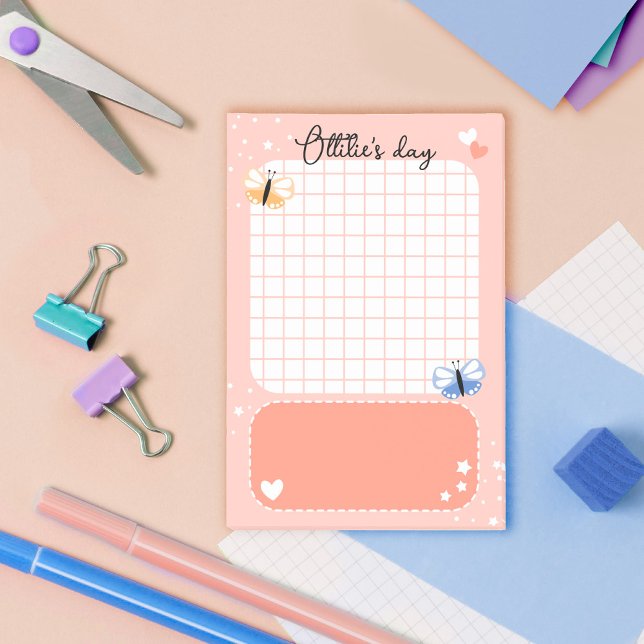 Post-it® Peach Cute Hearts Stars Papillons Ajouter un nom (Créateur téléchargé)