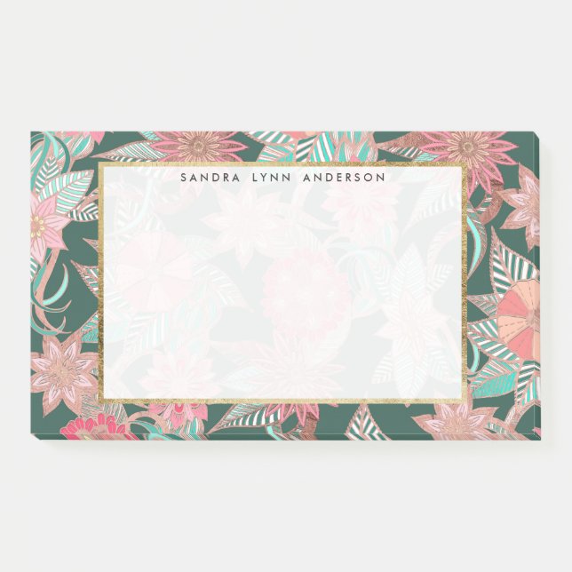 Post-it® Peach rose vert main tiré motif floral (Devant)