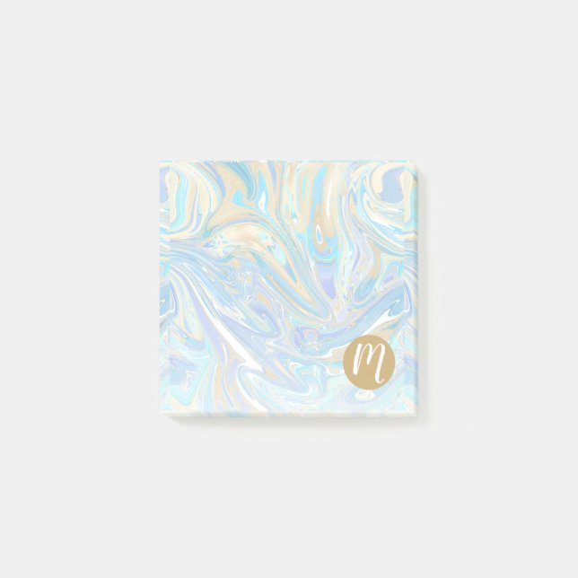 Post-it® Pearlescent Aqua & Gold Liquide Marbre & Monogramm (Devant)