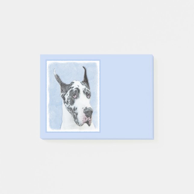 Post-it® Peinture de Great Dane (Arlequin) - Art original d (Devant)
