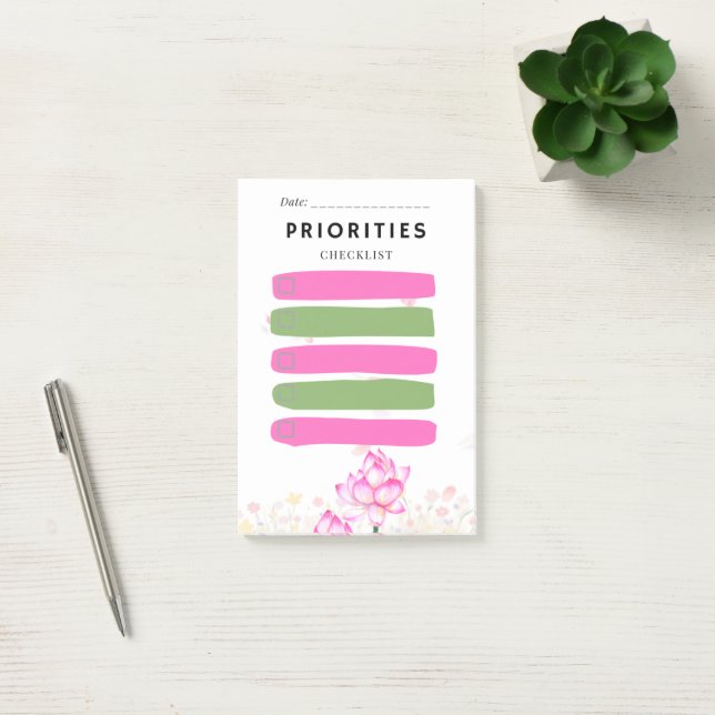 Post-it® Pense-bête PRIORITÉ Case à cocher Rose Lily (Bureau)
