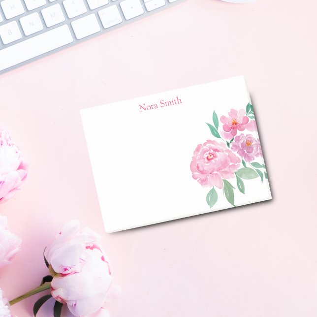 Post-it® Peonies aquarelles personnalisées (Brighten daily tasks with Watercolor Peonies Personalized Post-it Notes.)