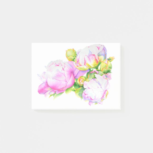 Post-it® Peonis, rose, blanc, aquarelle peinture florale (Devant)