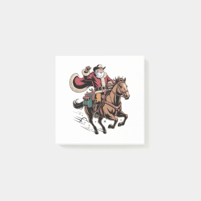 Post-it® Père Noël cow-boy à cheval Noël  (Devant)