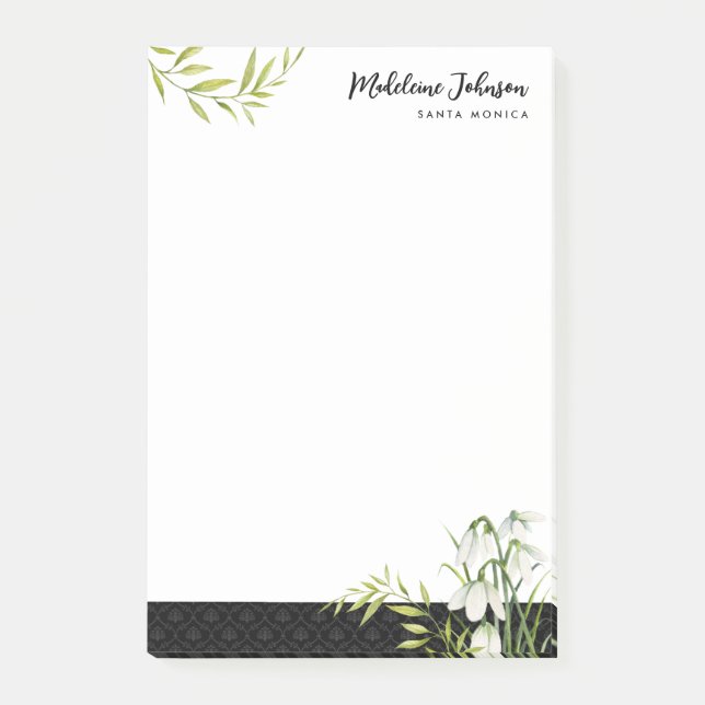 Post-it® Perles Élégantes Galanthus Laurier Noir Damassé (Devant)