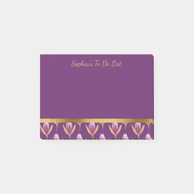 Post-it® Personalisé violet floral et Motif or (Devant)