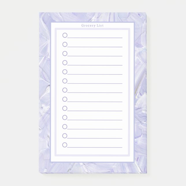 Post-it® Personalised Purple Paint Strokes Grocery List. (Devant)