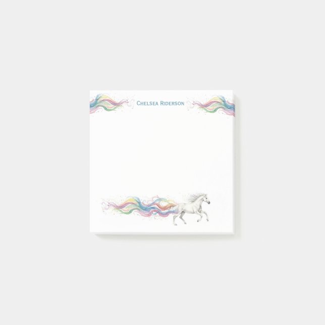Post-it® Personalized Horse Stationery White Horse Rainbow (Devant)