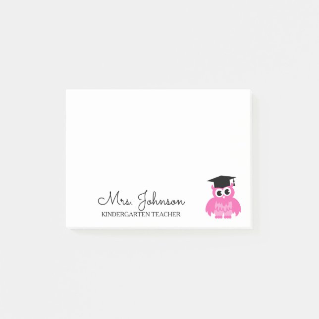Post-it® Personalized kindergarten school teacher pink owl (Devant)