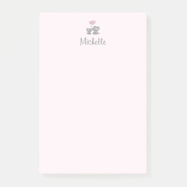 Post-it® Personalized name Cute Elephant Mom & Baby Pink    (Devant)