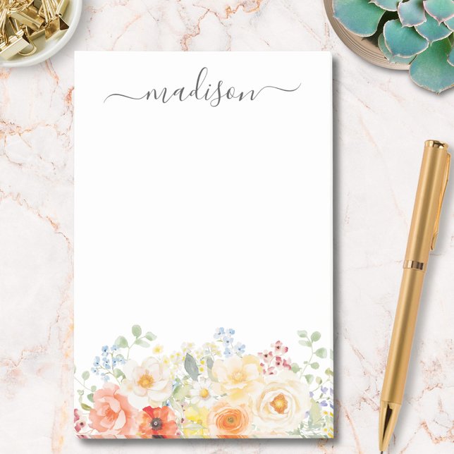 Post-it® Personalized Name Monogram Watercolor Sunny Floral (Créateur téléchargé)