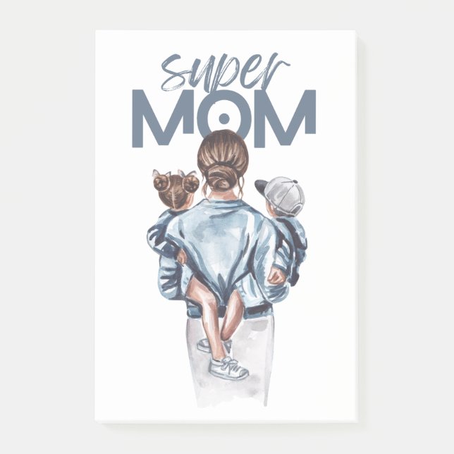 Post-it® Personalized Super Mom with Son and Daughter Gift  (Devant)