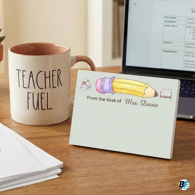 Post-it® Personalized Teacher From The Desk Of Pencil & Bk (Créateur téléchargé)