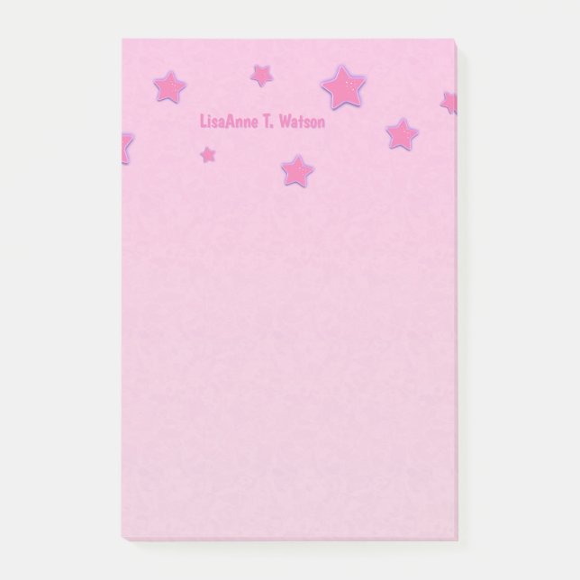 Post-it® Personnalisé avec le nom Stars rose sur Rose (Devant)