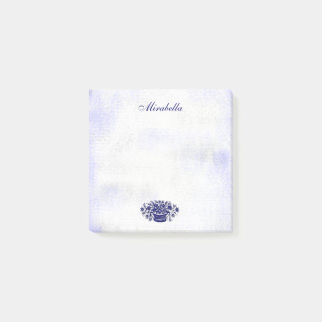 Post-it® Personnalisé Bleu Rustique Blanc Floral Faux Canva (Devant)