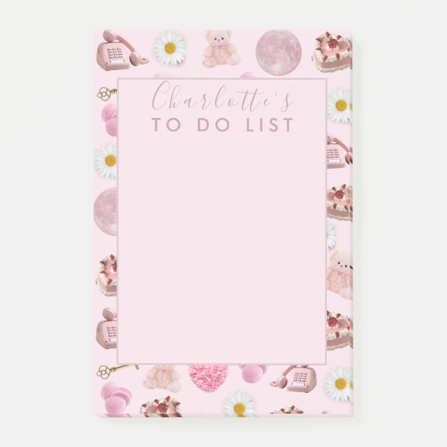 Post-it® Personnalisé Monogramme Coquette Cute Girl Rose Fe (Devant)