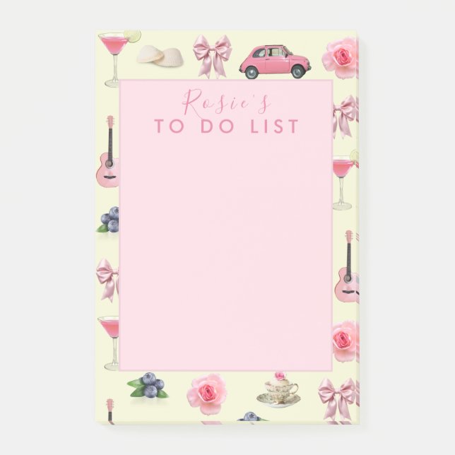 Post-it® Personnalisé Monogramme Coquette Cute Girl Rose Fe (Devant)