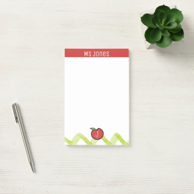 Post-it® Personnaliser le nom et Monogram Apple enseignant (Bureau)
