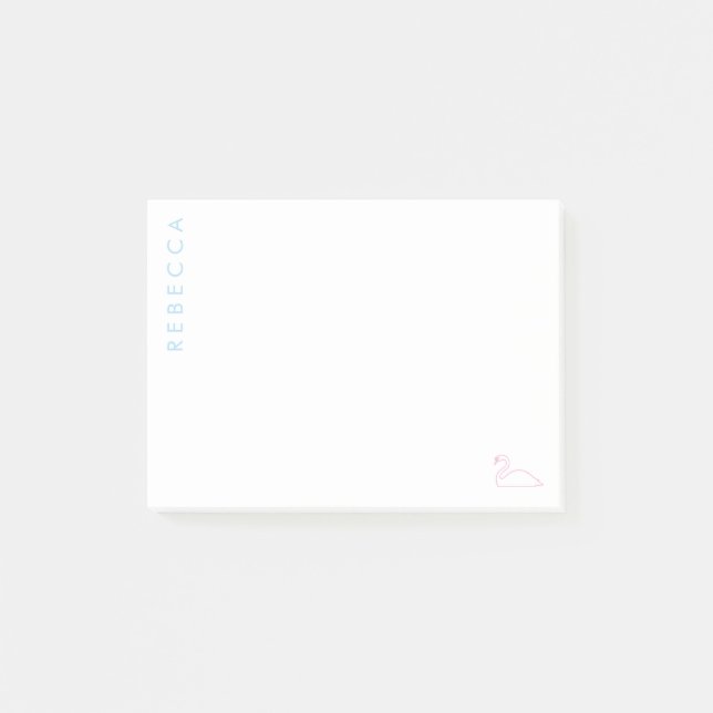 Post-it® Personnaliser Nom Bleu Clair, Cygne Rose Clair, Ve (Devant)