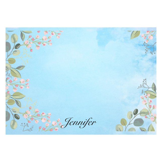 Post-it® Personnaliser Nom Blue Sky Simple Frontière Floral (Créateur téléchargé)