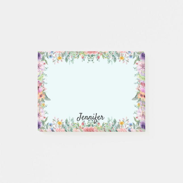 Post-it® Personnaliser Nom Flower Border Floral (Devant)