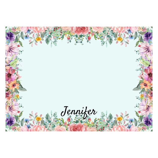Post-it® Personnaliser Nom Flower Border Floral (Créateur téléchargé)