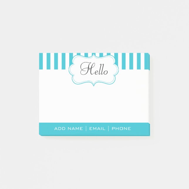 Post-it® Personnalisez les rayures bleues d'Aqua chic (Devant)