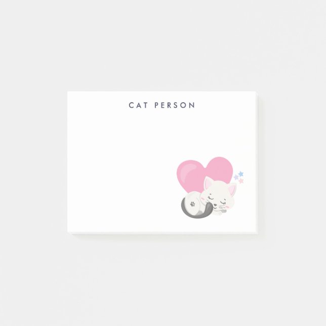 Post-it® Personne Chat Texte mignon Blanc Kitty Chat Dormir (Devant)