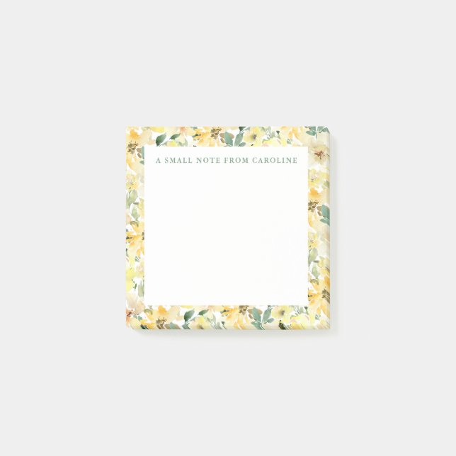 Post-it® Petit bloc-notes adhésif jaune floral aquarelle (Devant)