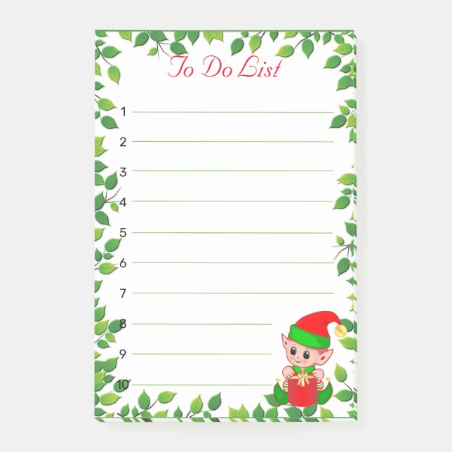 Post-it® Petit Elfe Mignon & Cadre de Feuille Verte sur Lig (Devant)